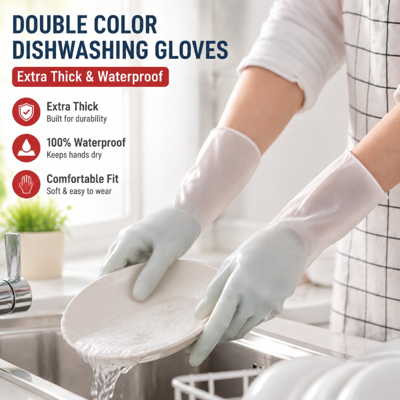 Dish Glove Rubber - Двухцветные перчатки для мытья посуды из